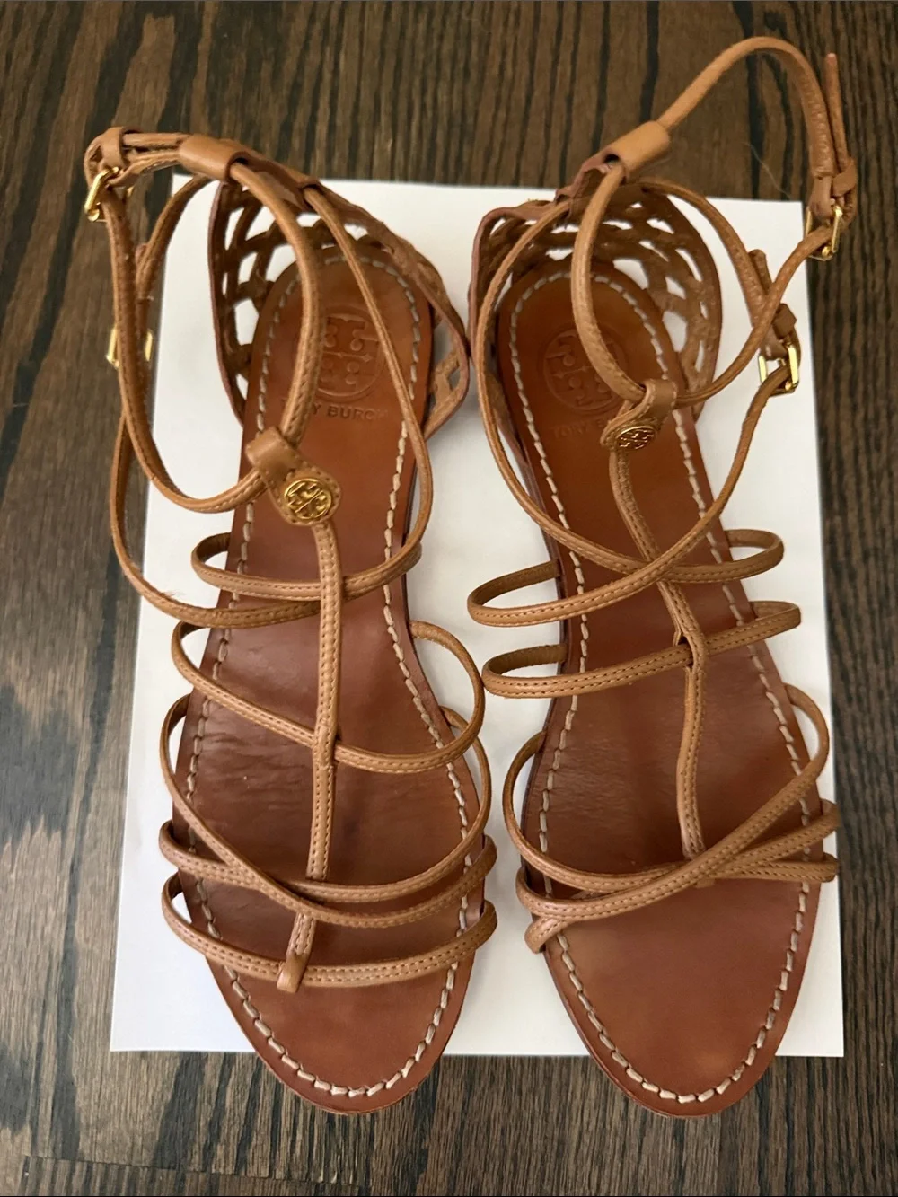Tory Burch Tan Leather Strappy Gladiator Sandals